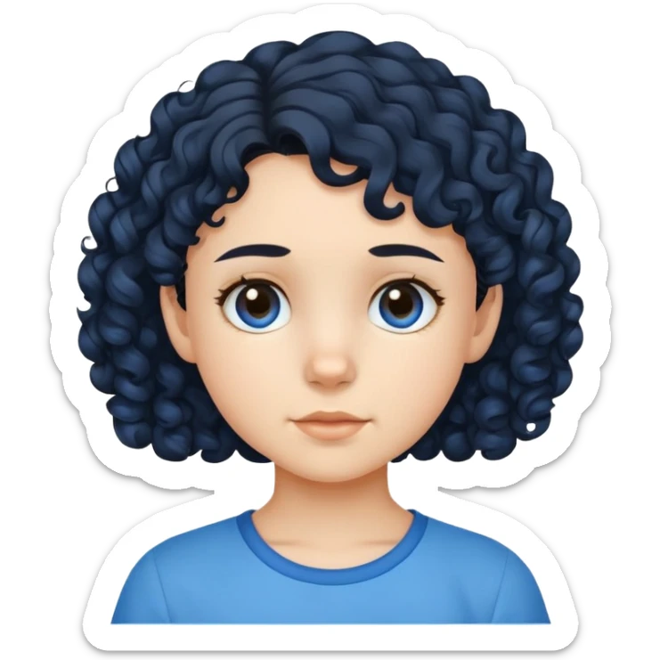 bé gái 10 tuổi, da trắng, tóc ngắn, xoăn, màu đen, áo màu xanh  sticker