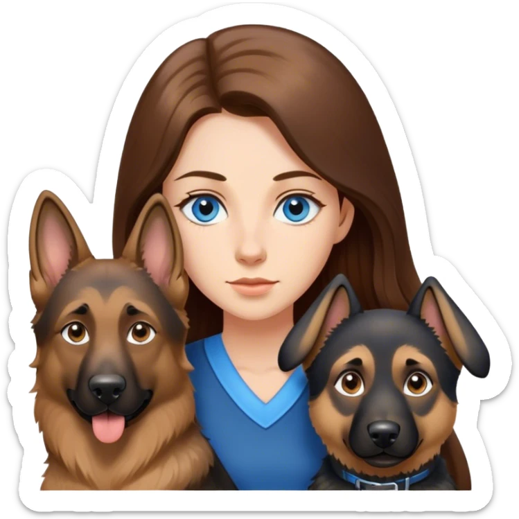 Lange locken braunen Haaren mit helle Haut und blaue Augen, dazu mit deutscher Schäferhund  sticker