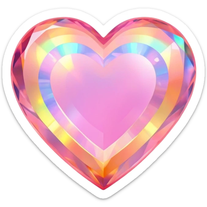 Heart cut pink fire opal gemstone with holographic rainbow plays of fire and brilliance sticker