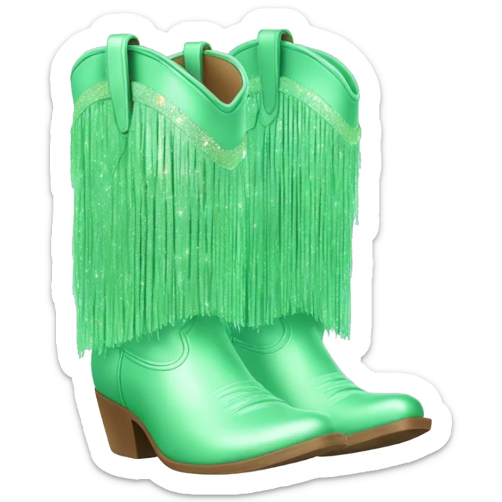 Realistic pastel green fashion cowgirl boots with sparkly shiny glitter fringe on them. sticker