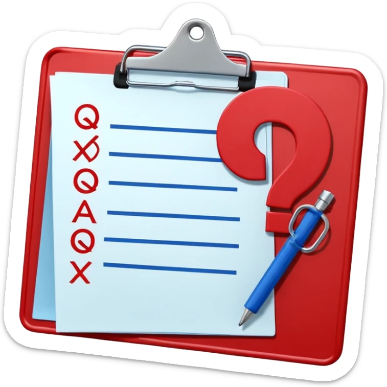 A red clipboard with a tactical scheme (X's and O's) crossed out and a question mark (?) above it. blue (#00A3E0) and red (#F9423A) sticker