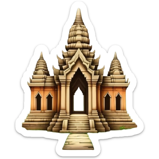 Cinematic Realistic Ayutthaya Ruins Landmark Emoji, depicted with ancient temple ruins amid lush greenery rendered with dramatic textures and nostalgic, warm lighting. sticker
