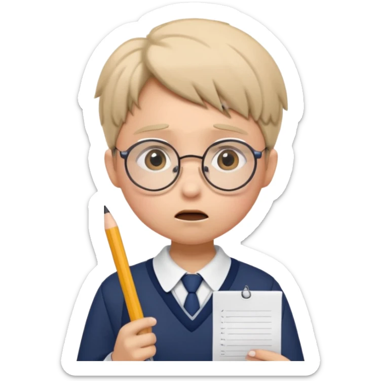 Frowns with Glasses, Angry Student: Teen in uniform, round glasses, holding test paper, pouting
 sticker
