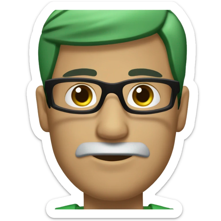 Hombre de piel blanca, cuerpo completo alto, cabello negro corto y liso, ojos color verde oscuro y gafas negras sticker