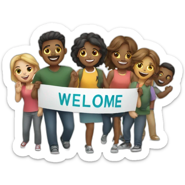 people holdingwelcome banner sticker