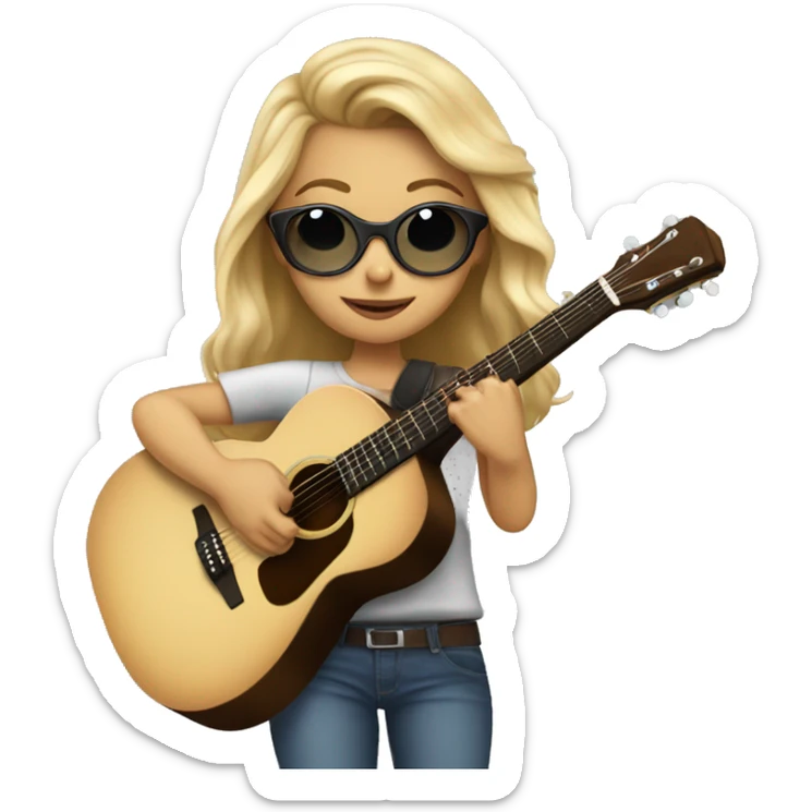 blonde girl, brown eyes with pilot goggles playing acoustic guitar sticker