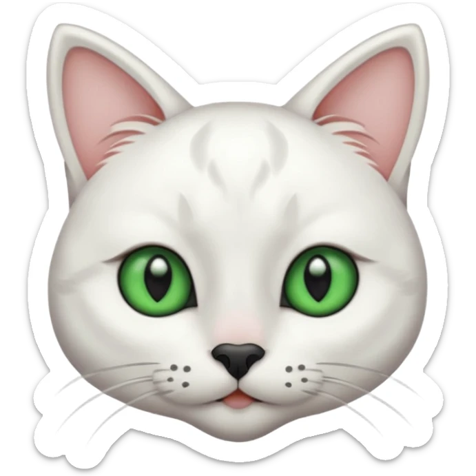 Haz una gata de ojos verdes la cara blanca con mancha negra en las orejas que agarra parte de la frente del lado der pero del iz va desde el ojo hasta la oreja la mancha, tiene la nariz negra en forma de corazón y todo lo que sobra de la cara, barbilla la nariz arriba y el lado de bigotes es blanca sticker