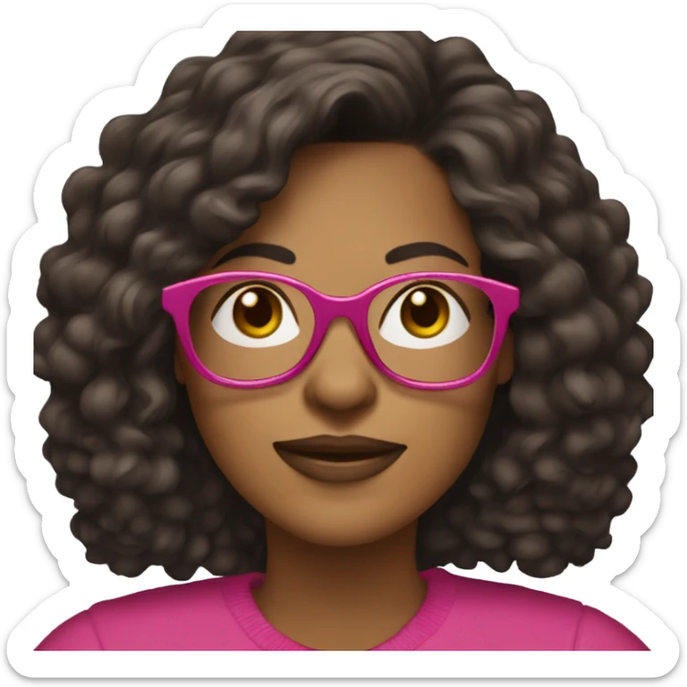 40 years old woman with dark brown long hair ,slidly curly and a yorkie wearing glasses with a dark pink frames  sticker