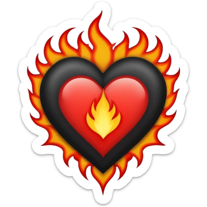 Black and red heart with small flames and no flames in the center  tattoo style sticker