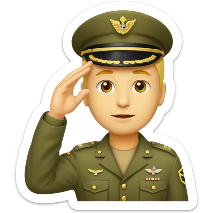 Eine salutierenden Emoji (Hautfarbe: gelb ) in Armee Klamotten männlich; salutierend mit der rechten Hand und auf der Höhe der Stirn  sticker