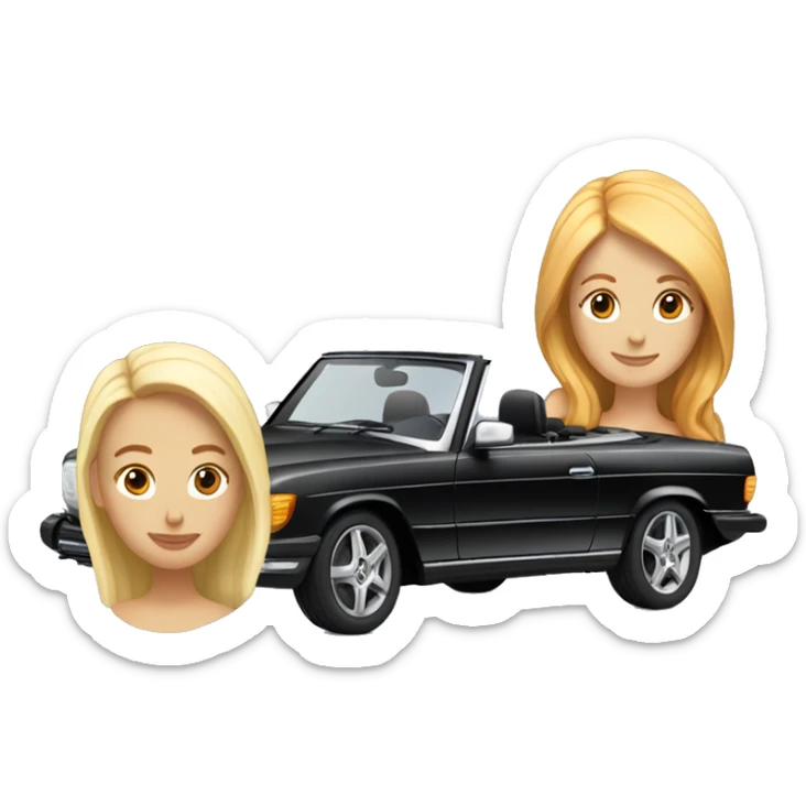 Black Mercedes Cabrio with one blonde hair and one with red hair sticker