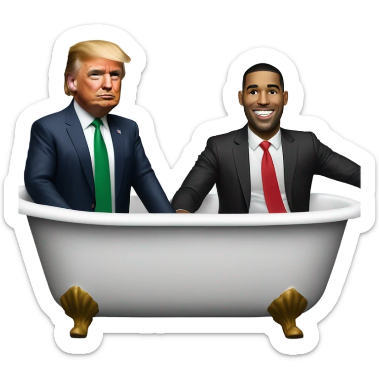 President Donald Trump wearing a suit and red tie and Jason Tatum wearing Celtics jersey in the bath tub sticker