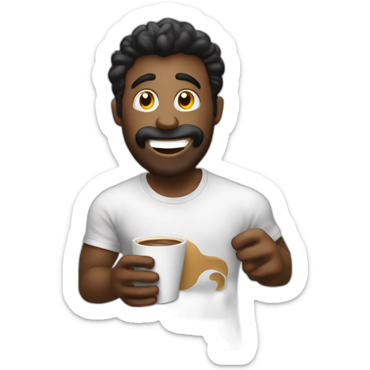 Un homme zoomé qui boit un café en faisant une grimace tshirt noir sticker