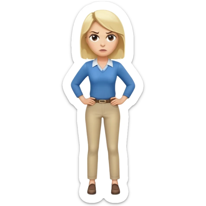 very angry blonde female teacher full body without glasses, hands on hips sticker