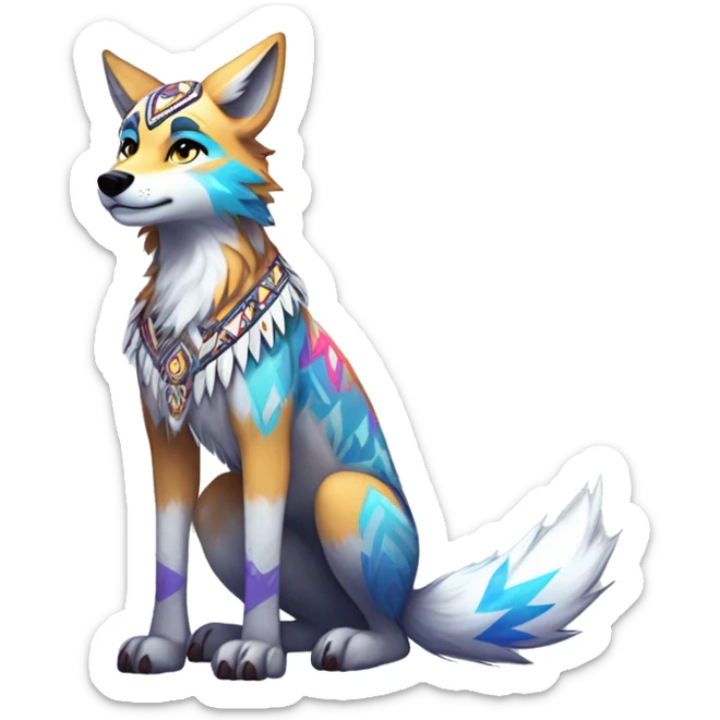 Anthro Colorful Shiny Fionbri-Falvie-sparkle-wolf-sona with tribal markings full body sticker