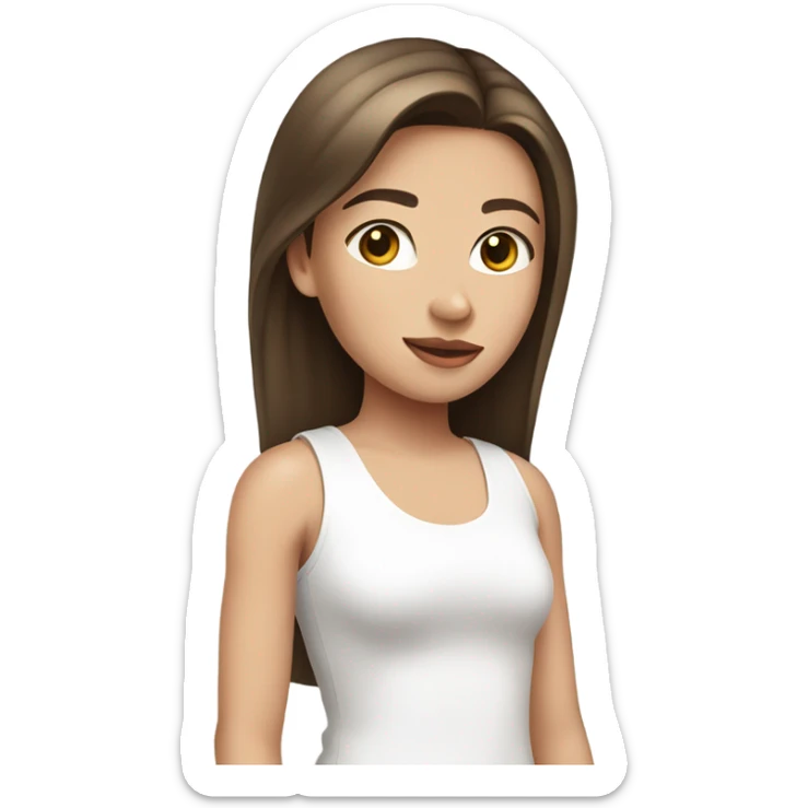 brown straight hair teenage girl white skin white tank top full pink lips sticker