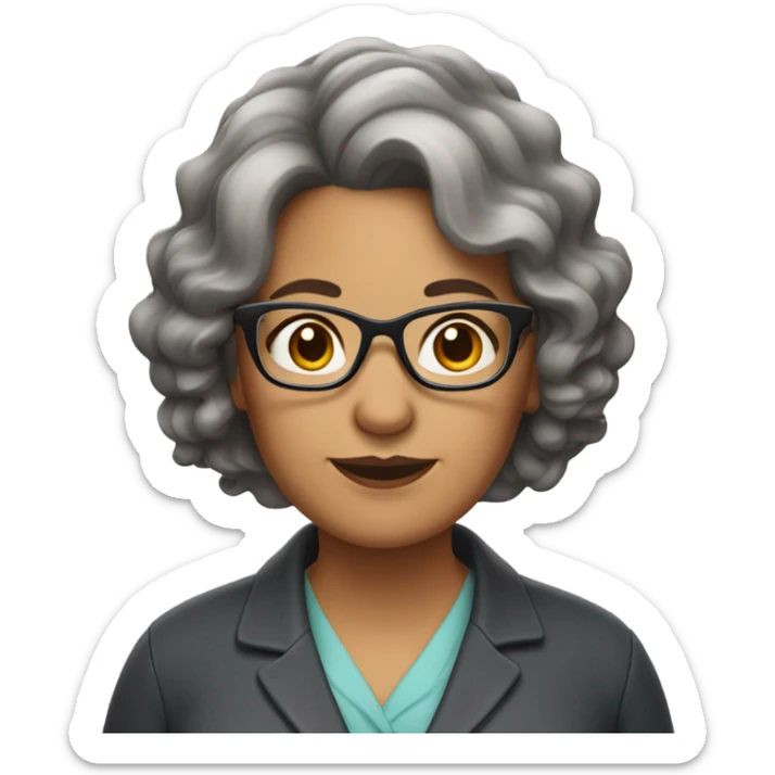 Woman in her fifties brown and gray wavy hair with glasses, overweight  sticker