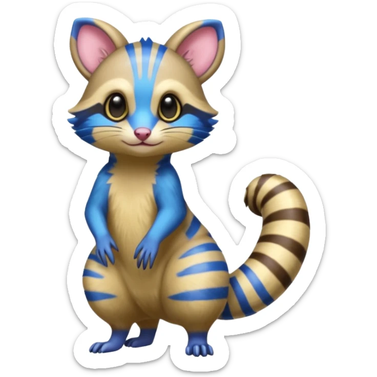 Neon-yellow and neon-cobalt-blue-striped Furret-Sentret-Genet-Civet-Cacomistl-hybrid-fusion (full body) sticker