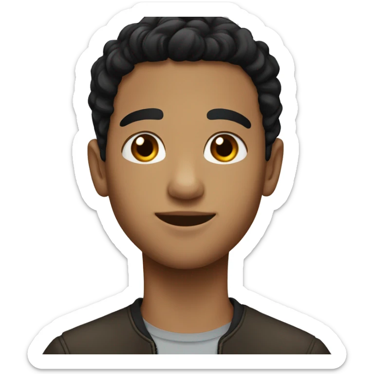 a boy with black hair and brown eyes an culy hair sticker