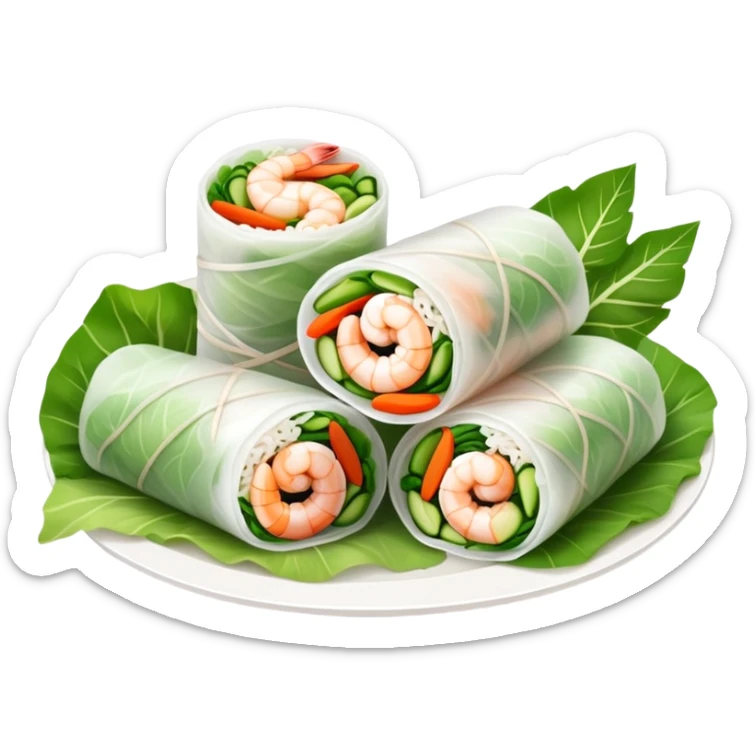 cinematic-realistic-vietnamese-summer-rolls-dish-emoji,-depicted-with-delicate-rice-paper-wraps-filled-with-fresh-vegetables-and-shrimp-rendered-with-crisp-textures-and-refreshing-lighting. sticker