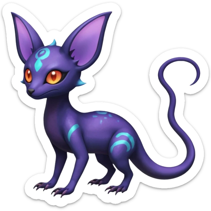 Rare epic aesthetic iridescent spooky gloomy colorful Salandit-Amaura-Espeon-Genet-species-Fakemon-hybrid-creature, with markings, full body sticker