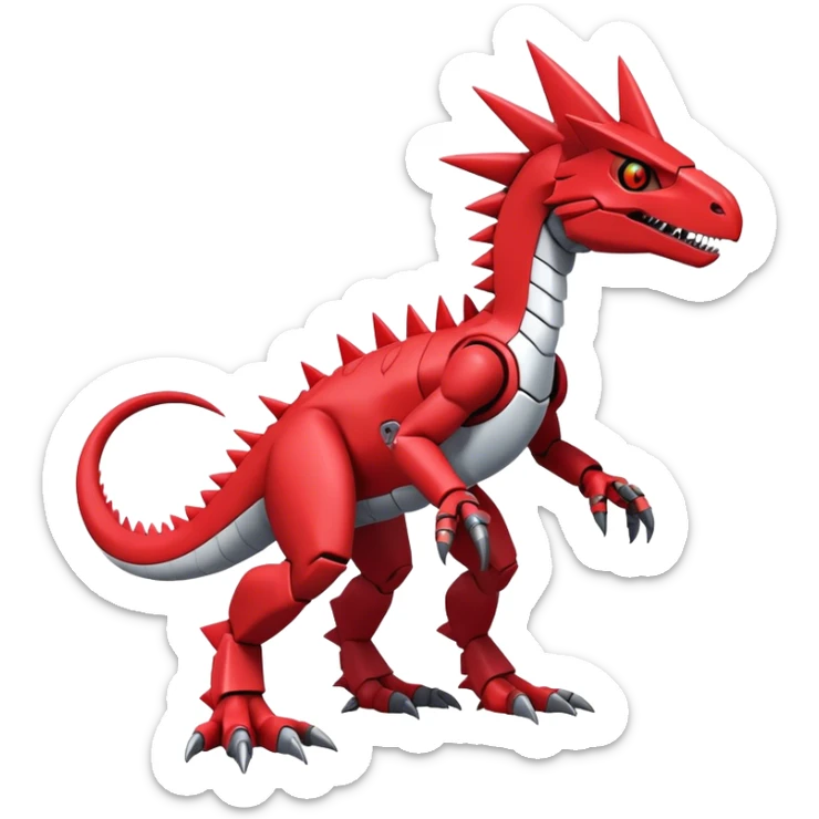 Spiky Cool Edgy Futuristic Red Digimon-Fakemon-Guilmon-Velociraptor-Mecha full body sticker