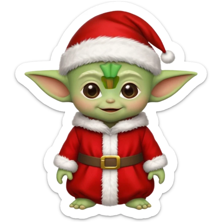Baby joda felice con cappello da elfo vestito da babbo natale felice  sticker