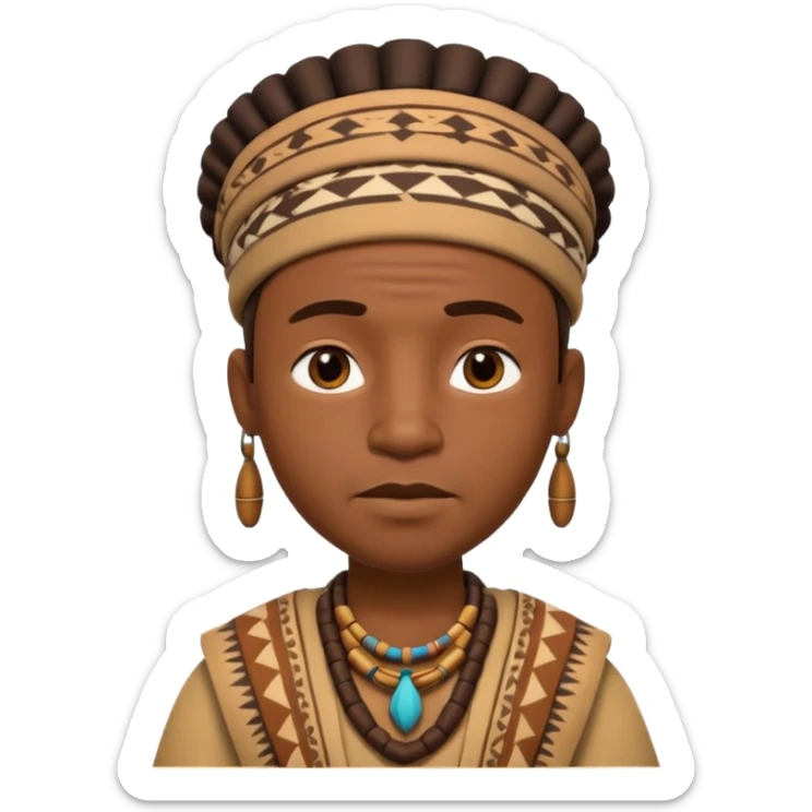 A 3D cartoon African man from the 1800s wearing traditional tribal clothing, calm expression, natural background, Memoji-style realism. sticker