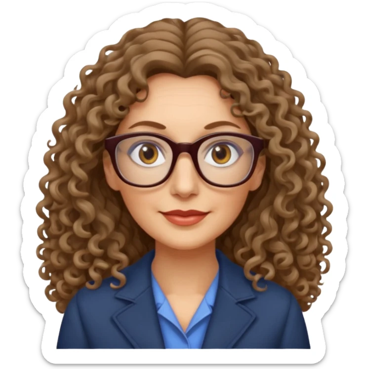 woman 50 years old dark blond long curly hair, brown eyes ans rectangle glasses sticker