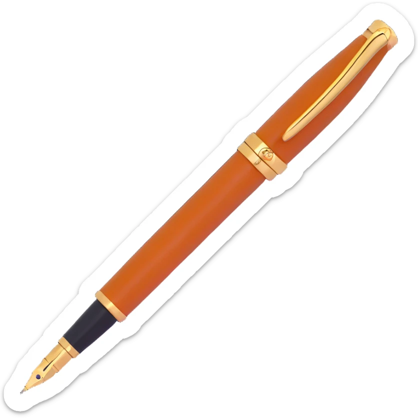 luxury 3D fountain pen, brown camel leather body, gold nib, Hermès orange detail, no text sticker