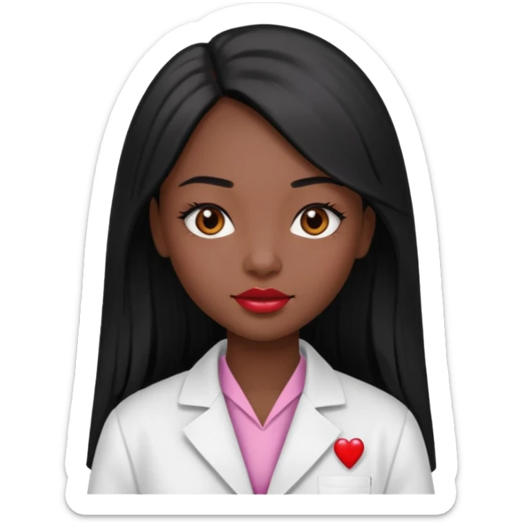 Science Chemistry darkskin girl with long black straight hair, brown eyes and pinky red lips with a fair skin tone sticker