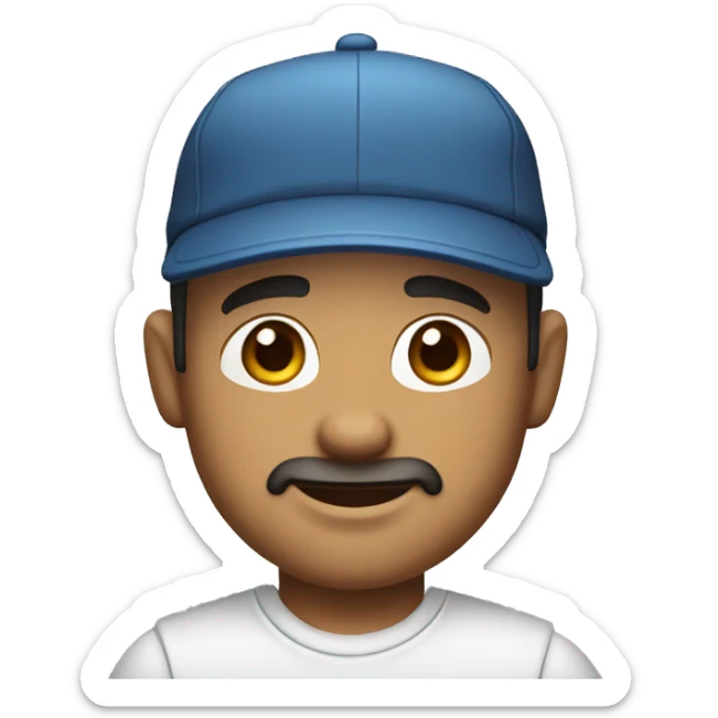 Cartoon character in Bitmoji style male, around 40 years old Details:The character is wearing a cap sticker
