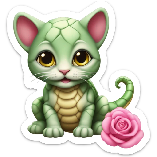 Un chaton couleur écailles de tortue, avec des yeux verts et les pupilles d’un serpent, avec un petit noeud rose autour du cou sticker