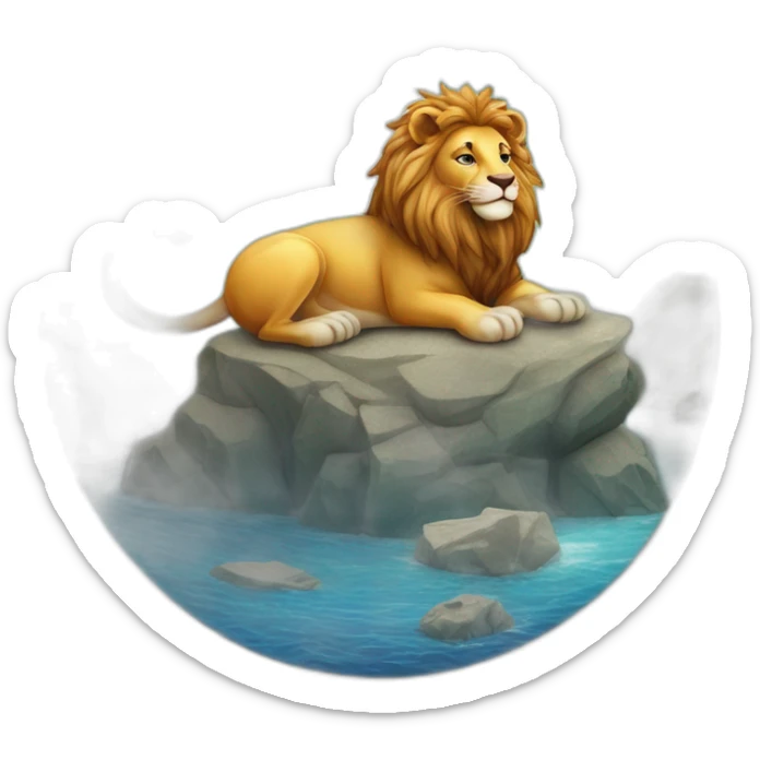 Lion sur la terre  la terre sur un serpent sur un chat sur une marmotte sur une souris sur la lune sur l'océan sur le soleil sur un dophin sur une loutre sticker