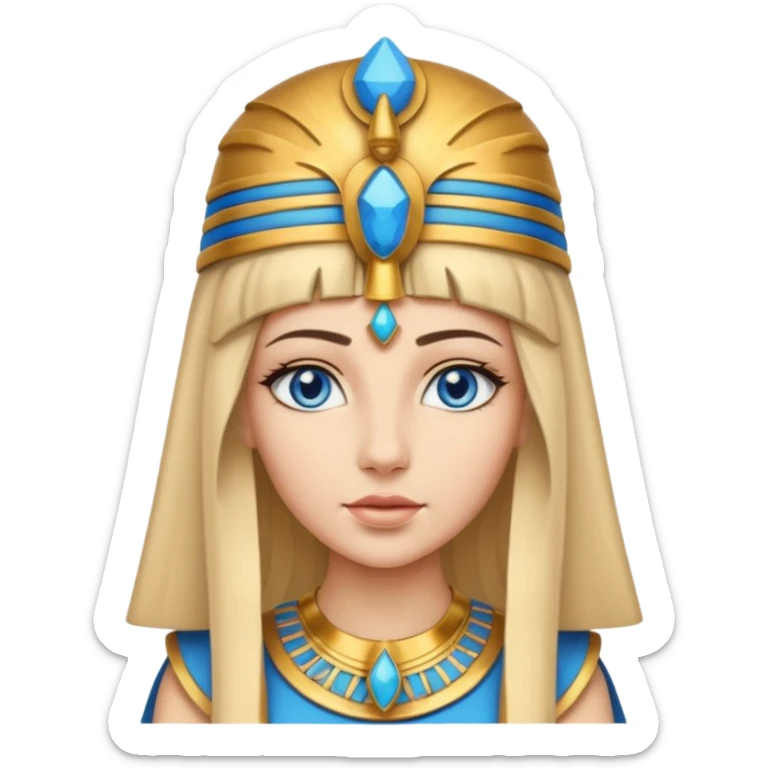 Cleopatra vestita da faraone con il cappello da faraone ma con gli occhi azzurri e i capelli lunghi biondi non troppo chiari sticker