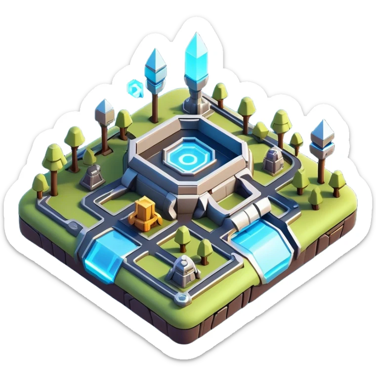 Clash of Clans aesthetic: Cinematic Playful 3D Isometric Holographic Map Emoji, rendered in a 3D vector-style similar to standard emojis with minimal shading and bold, simplified shapes. A compact, distinct form with signature details, softly glowing with a futuristic sci-fi warfare charm. Simplified yet unmistakably iconic, highly detailed and consistent, glowing with a soft radiance and high shine. Stylized with a touch of high-tech brilliance and a soft glowing outline, capturing the essence of a beloved gaming relic with a friendly, playful manner! sticker