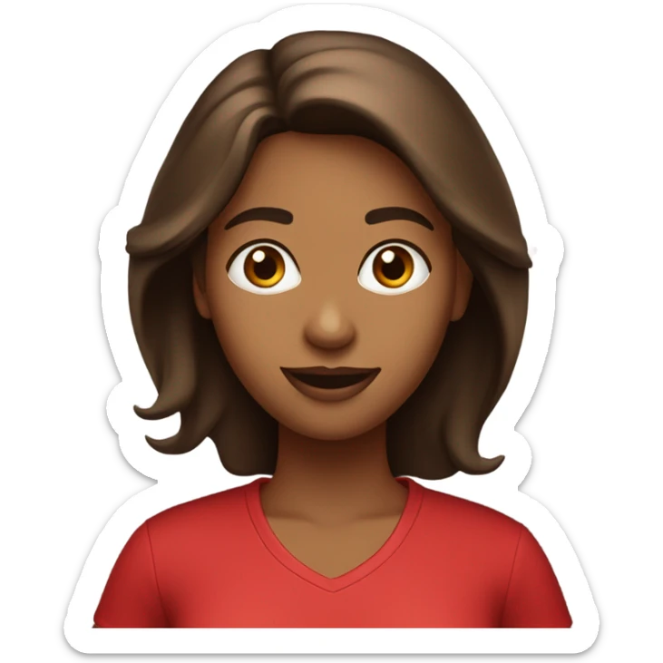 Light brown pretty  woman with beautiful  dark brown hair with a red happy Valentine’s Day t-shirt sticker