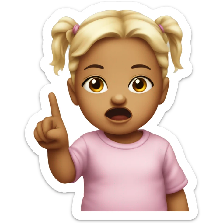 very furious baby girl toddler pointing with hand at someone sticker