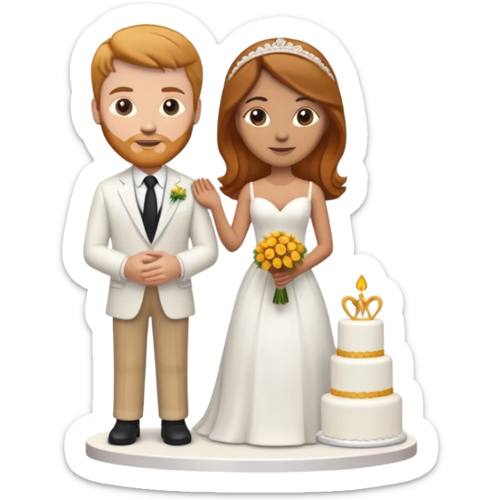 wedding cake toppers with white man with brown hair and white woman with light ginger hair sticker