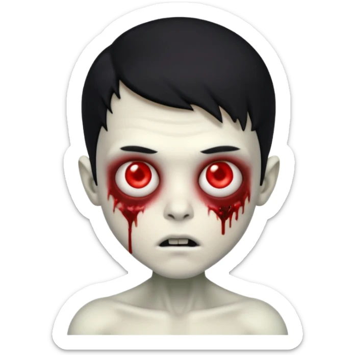 a pretty zombie boy with black hair bearing a resemblance to Ivan from Alien Stage in memoji apple format sticker