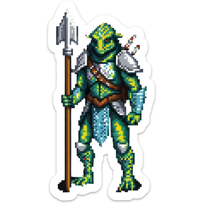 reptilian humanoid troglodyte warrior with spear from Heroes of Might and Magic 3 sticker