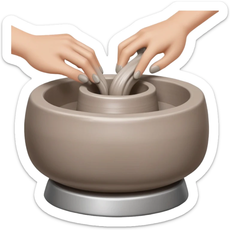 thumb pressing side of clay onto a silver pottery wheel, thumb at the bottom of the clay, pottery gesture sticker