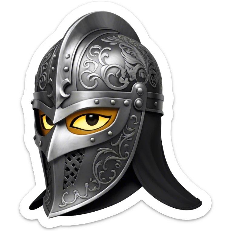 A masked knight with intricate black engravings on his steel helmet, eyes glowing with fury sticker