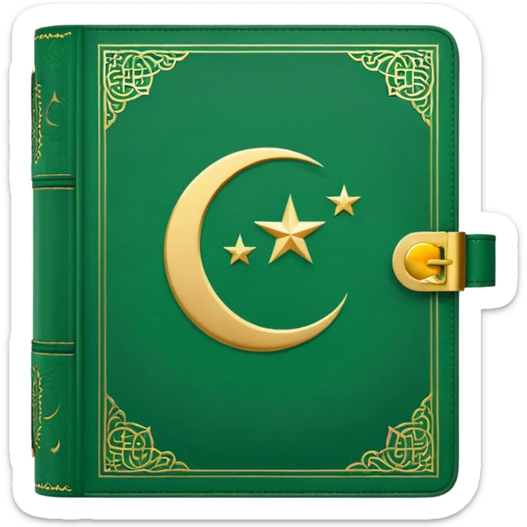 Closed Quran with the Islamic Symbol on it (moon and star) green from left to right sticker