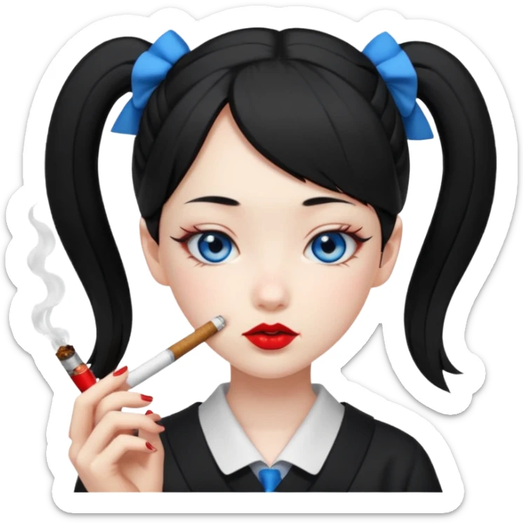 japanese schoolgirl with black twintails and blue eyes smoking a joint sticker