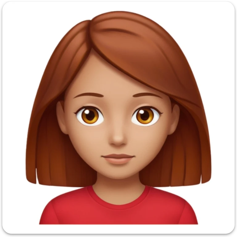 girl with tannish skin, brown eyes, chestnutish hair with a slight red tint to just past shoulder length in a red shirt  sticker