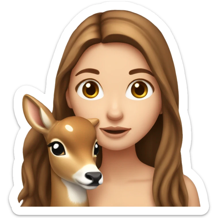 white girl with long brown hair holding a fawn deer sticker
