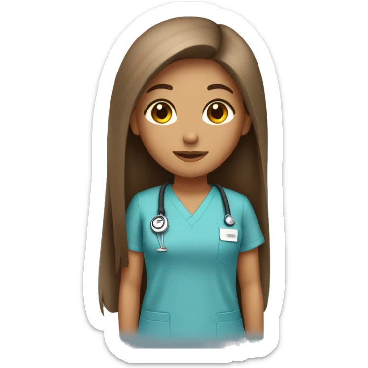 cute tan girl with long straight brown hair wearing scrubs  sticker