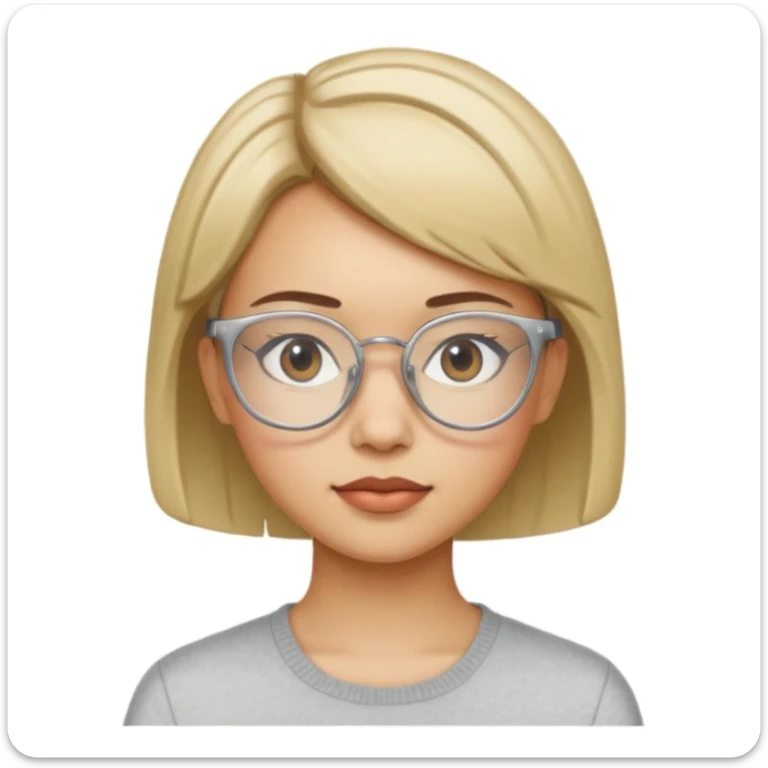 haz un emoji de una joven con pelo corto y lentes tipo 2014 transparente  sticker