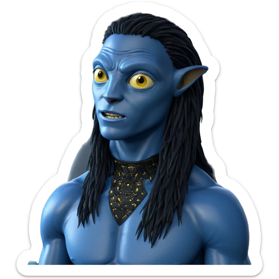 blue alien with yellow eyes sticker